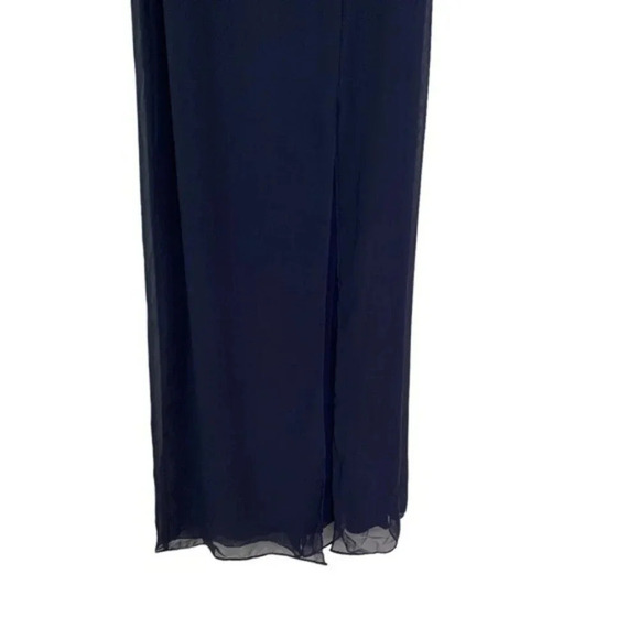Dessy Thread One-Shoulder Chiffon Trumpet Bridesmaid Gown Navy size 12 NWT - Picture 4 of 10